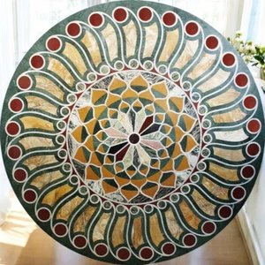 Mesa de centro de arte de marquetería semipreciosa con incrustación superior de mármol verde de 36" muebles De - Imagen 1 de 8