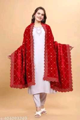 Mantón nupcial Dupatta de terciopelo pesado bordado pesado tradicional chunni Foto 1 de 4