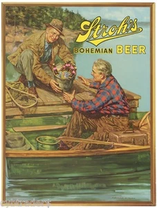 Vintage Stroh's Beer Fishermen Scene  Refrigerator / Tool Box Magnet Man Cave  - Picture 1 of 1