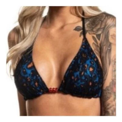Top de bikini solar sinful by Affliction triángulo azul negro estampado de leopardo talla mediana Foto 1 de 4