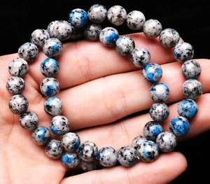 Bracciale 9mm 2pz Naturale K2 Bellissimo Blu Azzurro Granito Matrice Pietre Preziose Perline - Foto 1 di 6