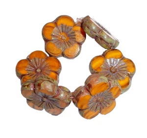 Hibiscus Flower Orange & Burnt Orange w/ Picasso Finish 21mm Czech Glass Beads - Picture 1 of 6