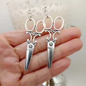 Big Scissor Shaped Earrings Large Gift Idea For Sewer Hairdresser Crafer Silver - Picture 1 of 5