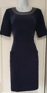 Womens Boden Navy Blue Embroidered Half Sleeve Velvet Shift Dress With Pockets 8 - Picture 1 of 9
