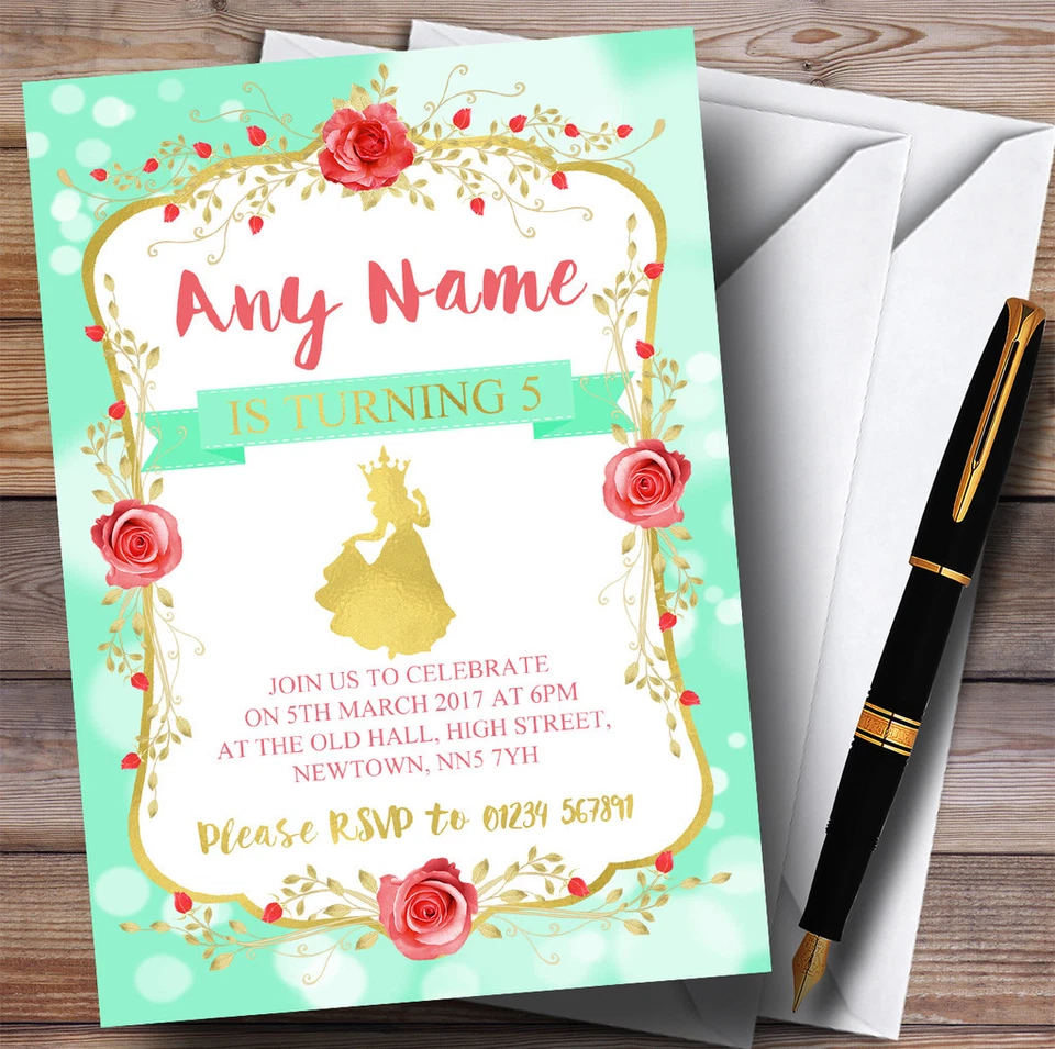 Green Princess Childrens Birthday Party Invitations - Image 1 of 1