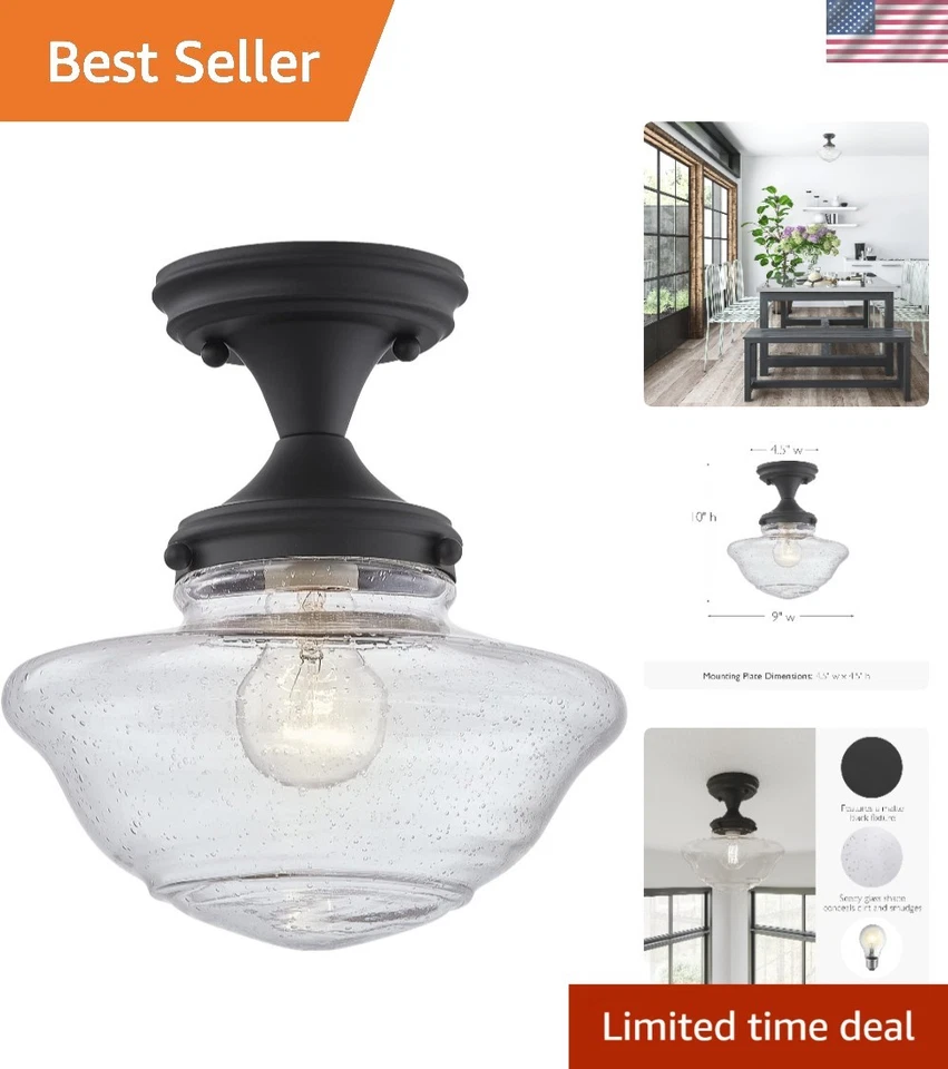 Elegante luz de techo escolar, LED regulable, negro mate y vidrio, 800 lúmenes Foto 1 de 4