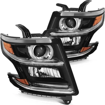 Faros proyectores negros para Chevy Tahoe Suburban 2015-2020 tiras de lámparas LED Foto 1 de 4