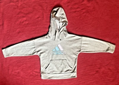 Adidas-Unisex-Gray-Long Sleeve-Kangaroo Pouch-Pullover-Hoodie-Sweatshirt-Size 4T - Image 1 of 4