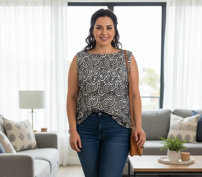 Principles by Debenhams Top Size 16 Textured Lined Black & White Casual Travel - image 1 of 4