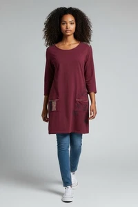 Desigual Embroidered Dress Mini Shift Maroon Boho Mexican Pockets Medium 44 - Picture 1 of 16