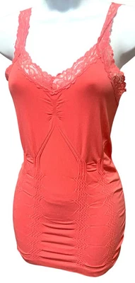 Y2k Bongo Cami Tank L XL Top Lace V-Neck Orange Pucker ribbed Ruched New 2013 - Image 1 of 4