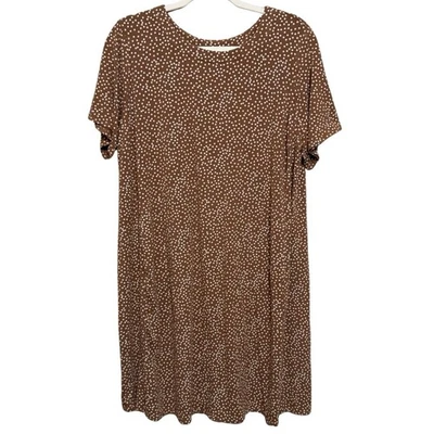 J. Jill Wearever Short Sleeve Shift Dress Size XL Petite Brown Polk Dot Pockets - Image 1 of 4