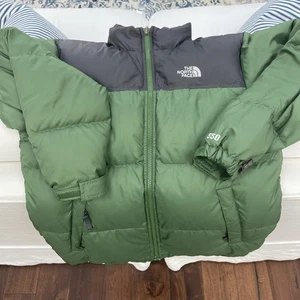 The North Face 550 Puffer Jacket Boys Kids Large 14-16 Goose Down Gray Zip Coat - Picture 1 of 8