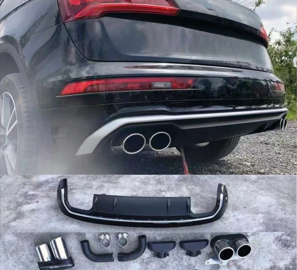For Audi Q5 SQ5 2018-2022 Black+Silver Rear Bumper Diffuser Lip&Tail throat - Image 1 of 4