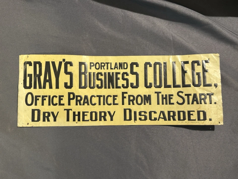 RARO Antiguo Letrero Publicitario de Lata Gray’s Business College Portland Maine Foto 1 de 4