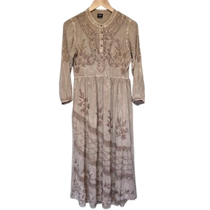 Farha Fashion Embroidered Maxi Dress Beige Ethereal Romantic Boho Folk Size S - Picture 1 of 10