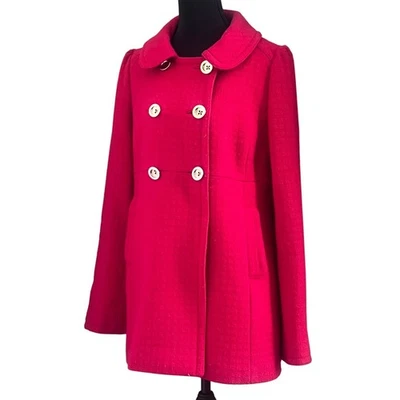 Chaquetón Juicy Couture Rojo Mezcla Lana Mediano Doble Pecho Botones Dorados Glamour Foto 1 de 4