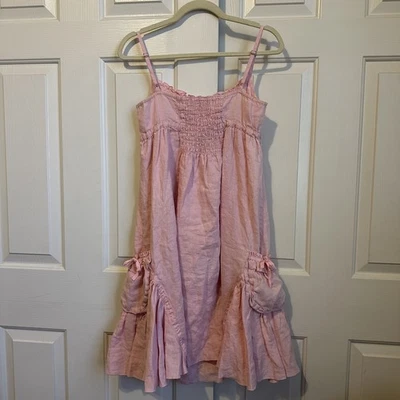 De colección Juicy Couture Y2K Playa Rosa Lino Coqueta Solero Volantes Dobladillo XS USADO EN EXCELENTE ESTADO Foto 1 de 4