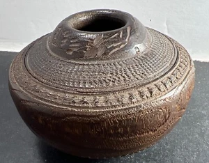 Vintage Handarbeit geschnitztes Holz orientalisch/asiatisch Haar Empfänger Behälter - Bild 1 von 11