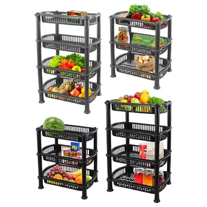 Kitchen 3/4 Tier Food Veg Storage Caddy Rack Organise Fruit Trolley Basket Stand - Picture 1 of 12