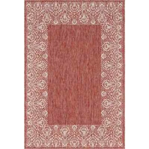 Outdoor Floral Border Rust Red 6 ft. x 9 ft. Area Rug - Picture 1 of 7