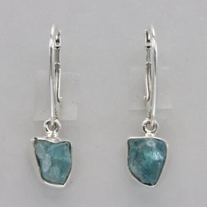 Pendientes APATITA Azul Corte Crudo Natural Corte Áspero - PLATA ESTERLINA 925 #901-Ge - Imagen 1 de 9