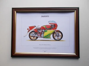 DUCATI MIKE HAILWOOD REPLICA MOTOR CYCLING PRINT FRAMED - Picture 1 of 1