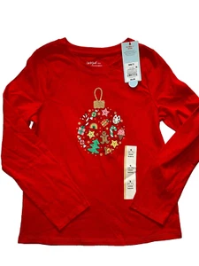Cat & Jack red long sleeve shirt size S (6/7)  Christmas tree NEW ornament - Picture 1 of 5