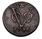 Anciennes pièces coloniales 1746 cuivre haute qualité VOC 1 DUIT