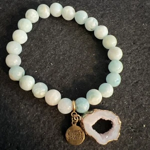 Kinsley Armelle bracelet Baby Blue Aqua Bead Gold Tone Wrap Stone stretch band - Picture 1 of 7