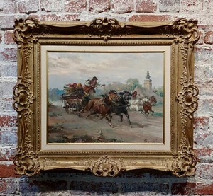 Wladyslaw T. Chmielinski -Village Horse racing through a Polish Landscape-Oil - Picture 1 of 11