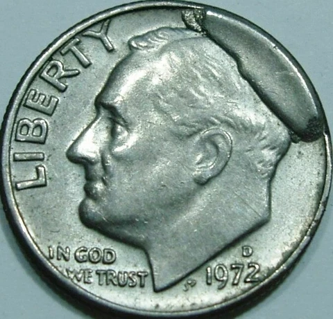 1972 D Roosevelt Dime clad Large Obverse Cud cap TOP HAT Impressive Error CUD Cover