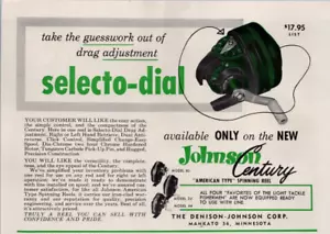 Carrete de pesca Johnson Century 1956 selecto anuncio impreso con esfera - Imagen 1 de 2