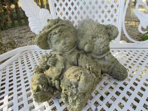 ADORABLE WEATHERED TEDDY BEAR /LITTLE BOY VINTAGE CEMENT/CONCRETE GARDEN STATUE Cover