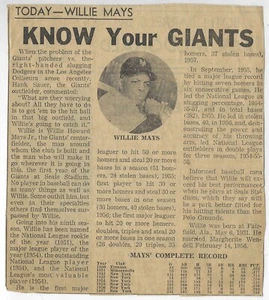 Bollettino di chiamata San Francisco 1958 "Conosci i tuoi giganti" - Willie Mays HOF - Foto 1 di 1