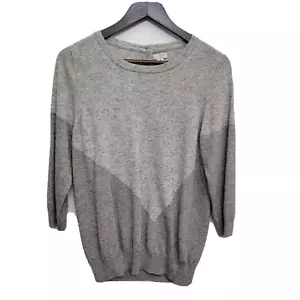 J Crew Womens Sweater Medium Gray Warmspun Colorblock Intarsia 3/4 Sleeve Wool - Picture 1 of 8