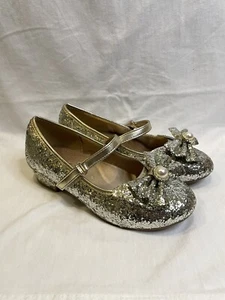 Girls Dress Shoes Flower Princess Heels Glitter Mary Jane Low Heel Sz 1 - Picture 1 of 10