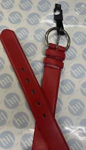 Red Colour genuine Leather Belt Round Buckle 35mm X 103cm Long Size M Fits 33-37 - Picture 1 of 3