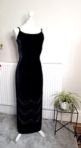 STUNNING NEW LAURA ASHLEY BLUE SILK MIX VELVET HAND EMBELLISHED MAXI DRESS Sz 8 - Picture 1 of 9