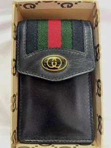 Gucci Sherry Line Cigarette Case Holder Pouch Black Leather GG Logo Italy Auth - Picture 1 of 4