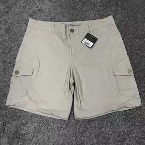 Eddie Bauer Shorts Women 8 Tan Hike Mom Cargo Pockets Chino Outdoor New Tags - Picture 1 of 9