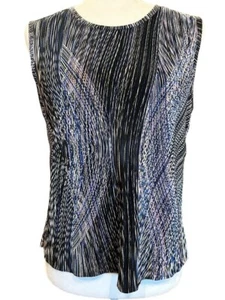 Plissé Womens Large Sleeveless Pleated Top Shell With Geometric Pattern - Picture 1 of 7