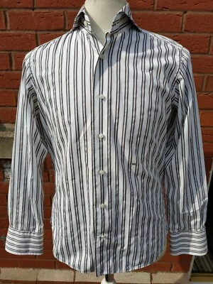 "CAMISA DE VESTIR DE ALGODÓN A RAYAS BLANCAS PARA HOMBRE MASTAI FERRETTI 15,5" Foto 1 de 4