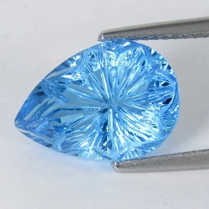 6.84Cts Natural Genuine Swiss Blue Topaz Fancy Pear Shape Carving Loose Gemstone - Picture 1 of 4