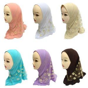 One Piece Muslim Kids Girls Hijab Scarf Headscarf Children Headwear Amira 2-6Y - Picture 1 of 96