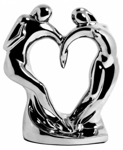 Dancing Couple Ornamental Silver Ceramic Sculpture Couple Heart Shape Chrome - Picture 1 of 1