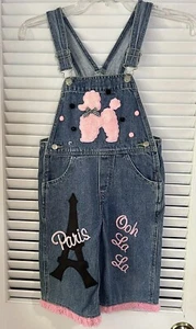Mädchen 4T Pudeloveralls. Greggy Mädchen. Paris Thema. Baumwolle. Blau Denim & Pink. - Bild 1 von 10
