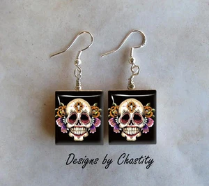 Sugar Skull Ohrringe Tag der Toten mexikanischer Charm Anhänger dia de los muertos - Bild 1 von 1