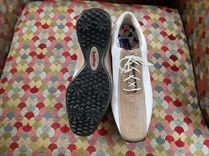 FootJoy Women's Size 9M LoPro White/Tan Leather Soft Spikes Golf Shoes 97208 - Picture 1 of 5