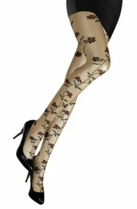 Collant fine donna marrone con ramo di fiori 20 denari, By Johanna Vegan Sympatic - Foto 1 di 3